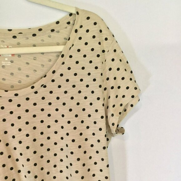 Style & Co Sport Essential Tee Tan Black Polka Dot Women Sz Medium Short Sleeve - Picture 3 of 8